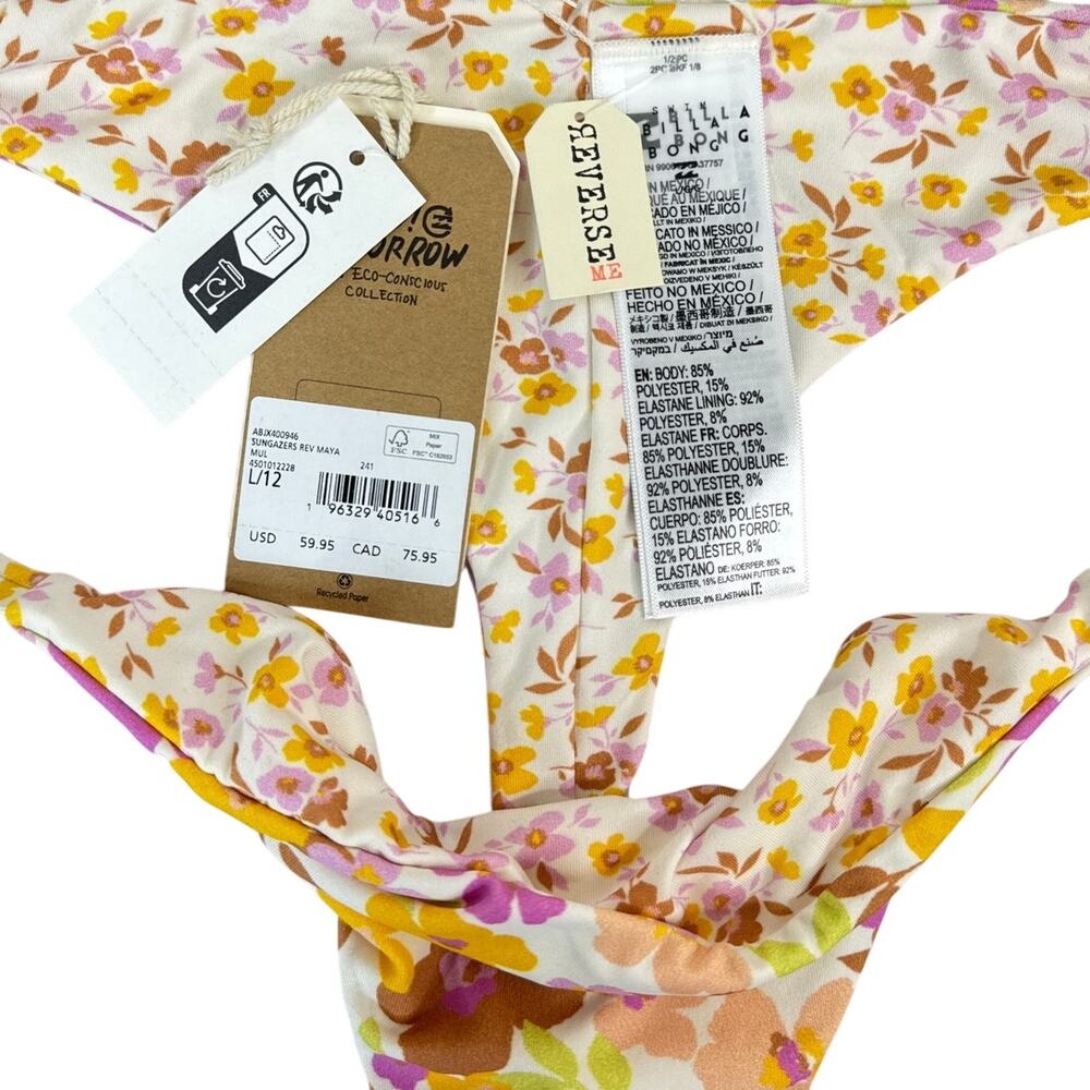 NWT Billabong Sungazers Reversible Maya Bikini Bottoms Size L/12 Beach Swimwear - Picture 5 of 6